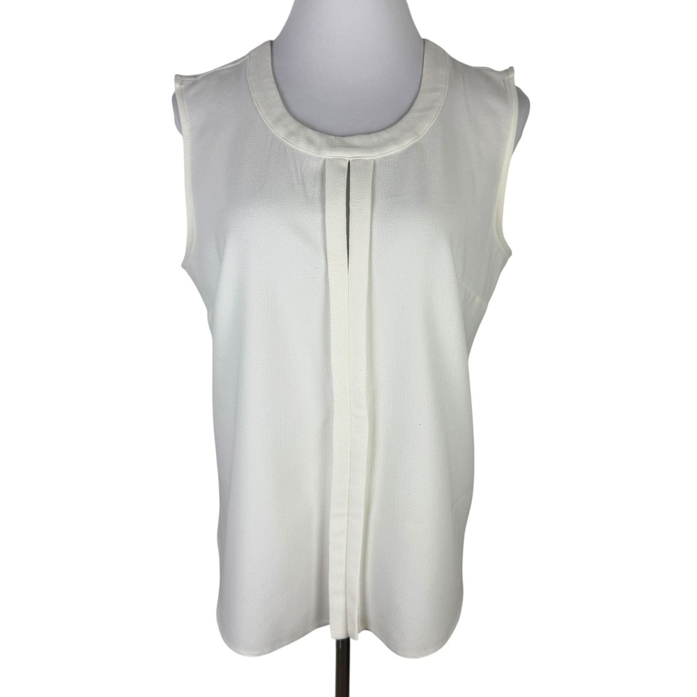 Jules & Leopold Women's Large White Sleeveless Pleated Crepe Blouse